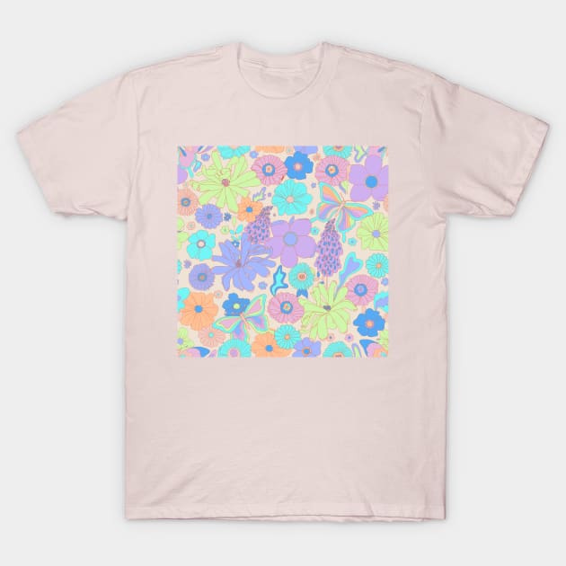 Summer Neon 70s flowers T-Shirt by Deardarling